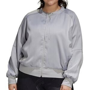 NEW Adidas Plus Size Jacket Glam On Full Zip Light Weight Bomber Grey Satin 1X